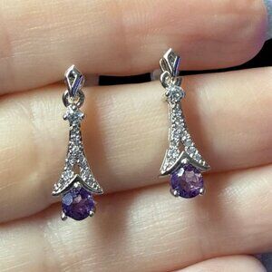 Earrings Amethyst drop gemstone jewelry fashion CZ event accessories gift new